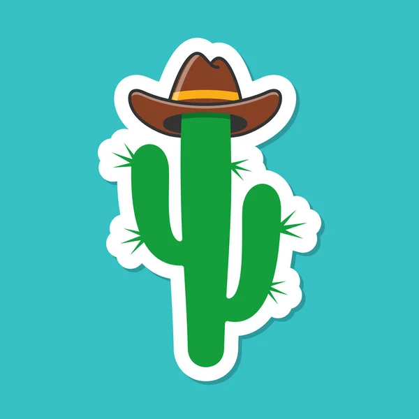 Cartoon Cowboy Kaktus Pflanze Etikett — Stockvektor