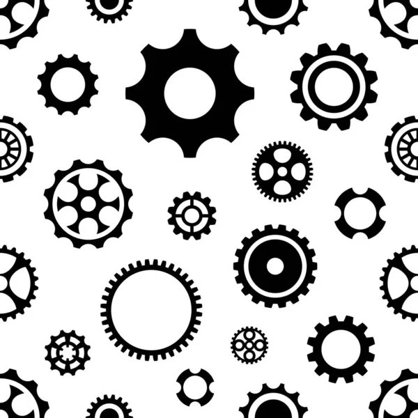 Black vector seamless gear wheels pattern isolated — Stock Vector