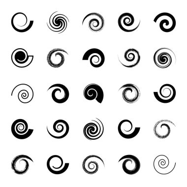 Various vector black spiral elements set isolated