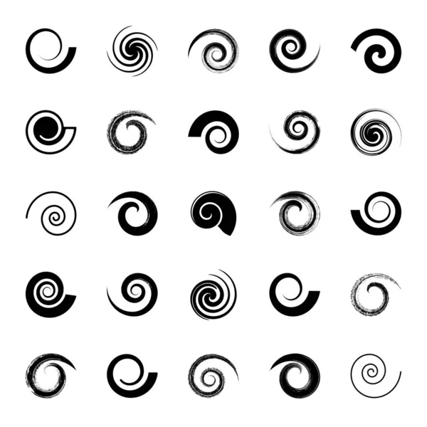 Various vector black spiral elements set isolated — Stok Vektör