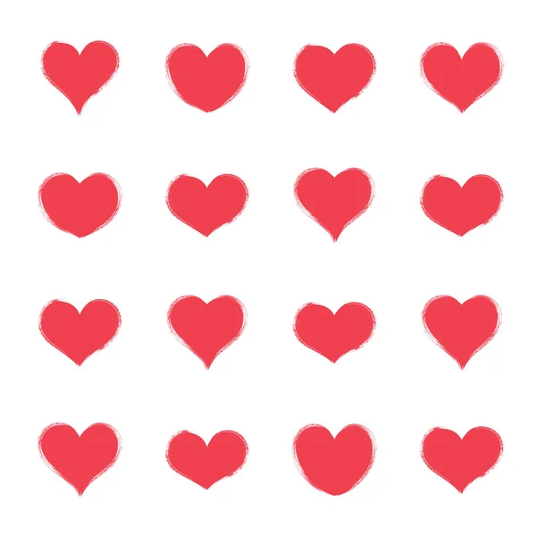 Grunge red vector heart icon love collection — Stock Vector