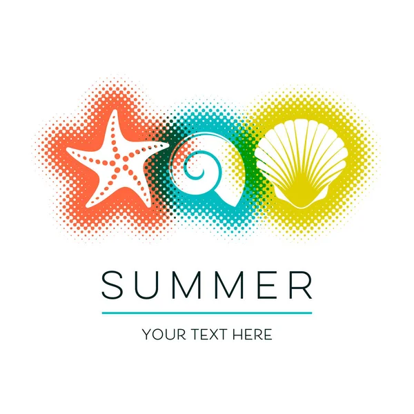 Tarjeta de verano vector simple con diseño de conchas marinas — Vector de stock