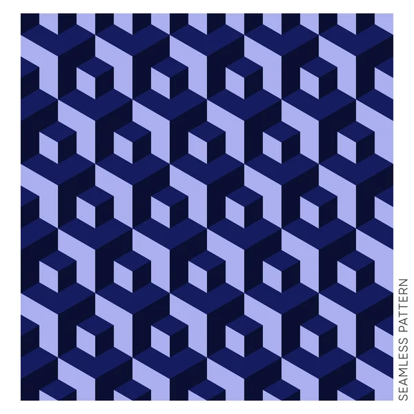 Patrón azul vector geométrico 3D cubo sin costura — Vector de stock
