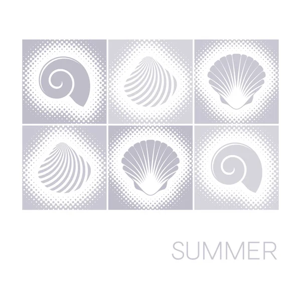 Tarjeta de verano vectorial con diseño de medias conchas — Vector de stock