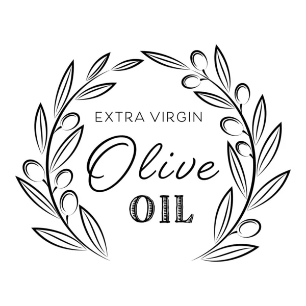 Etykieta oliwy z oliwek wektorowych czarnych z gałęziami — Wektor stockowy