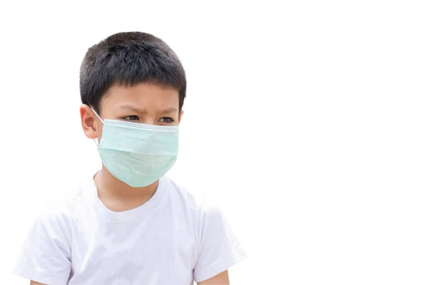 Geïsoleerde Aziatische Jongen Het Dragen Van Een Masker Een Witte — Stockfoto