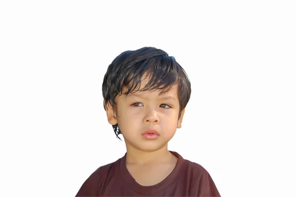 Isolated Portrait Asian Boy Wearing Brown Isolated White Background — Stock Photo, Image