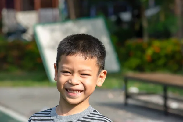 Portrait Boy Asia Laughing Smiling Happily Park — Stock Photo, Image