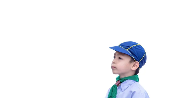 Porträt Einer Jungen Studentin Mit Hut Auf Weißem Hintergrund — Stockfoto
