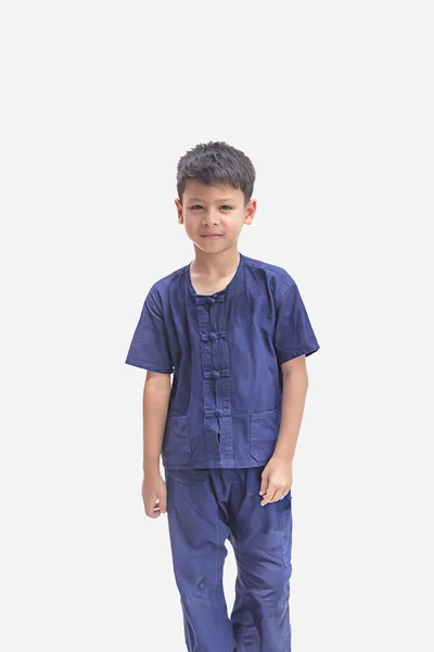 Azji Chłopiec Noszenie Rodzimej Tajlandii Uśmiech Szczęśliwie Białym Tle Wycinania — Zdjęcie stockowe