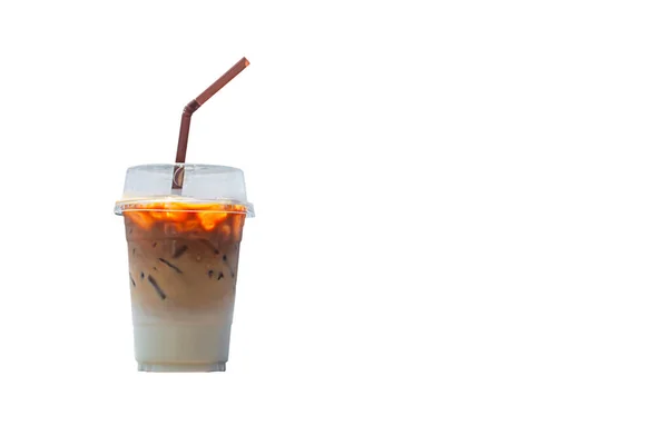 Изолированный Холодный Кофе Пластиковом Стекле Белом Фоне Вырезкой Дорожки — стоковое фото