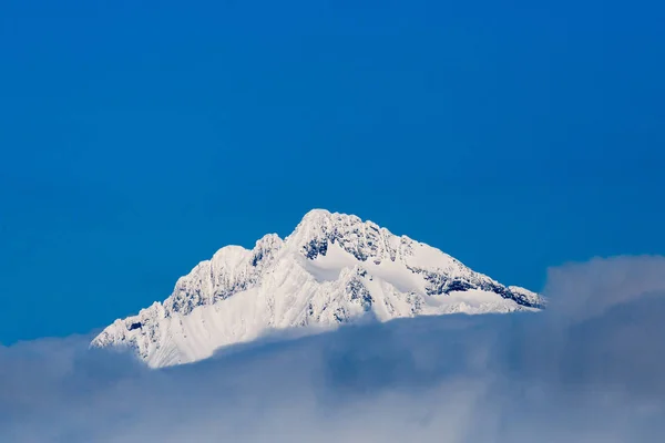 Pico de montanha de neve e céu azul — Fotografia de Stock