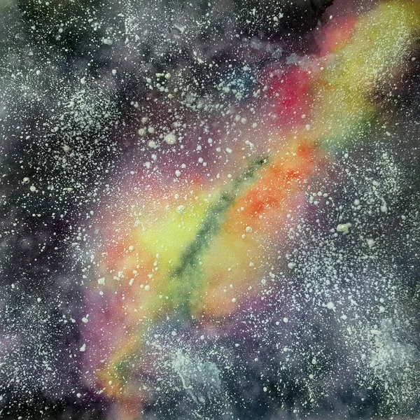 Handritad akvarellgalax, stjärnor i nattrymden. Vackra Vintergatan. — Stockfoto