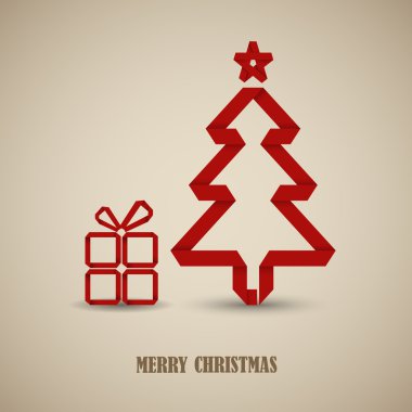 Noel kartı katlanmış kırmızı kağıt ağaç şablonu ile