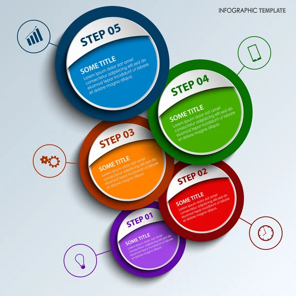 Infographie avec modèle d'étiquettes rondes colorées — Image vectorielle