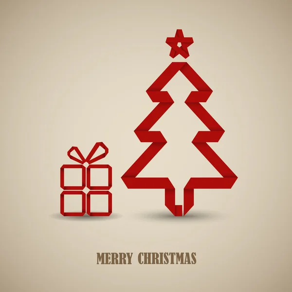 Cartão de Natal com modelo de árvore de papel vermelho dobrado — Vetor de Stock