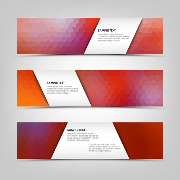 Abstracte horizontale banners met poly stroom patroon en strepen — Stockvector