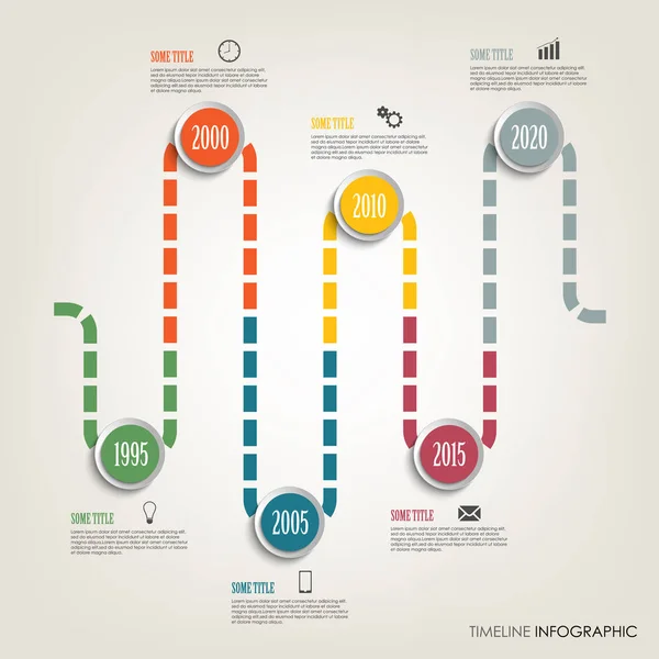 Time line info graphic with colored design tortuous direction template — Stock Vector