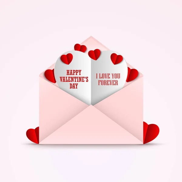 Valentinskort i en konvolutt og røde hjerter – stockvektor