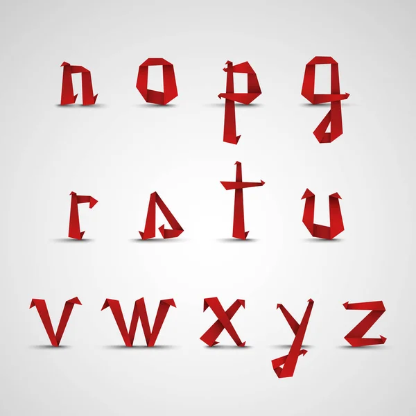 Alphabet mit kleinen roten gefalteten Papierbuchstaben Vorlage — Stockvektor