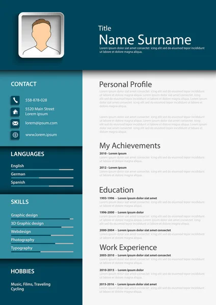 Profesyonel mavi özgeçmiş cv şablonu