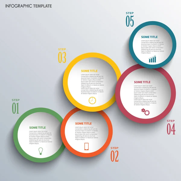 Infografik mit großen farbigen runden Etiketten — Stockvektor