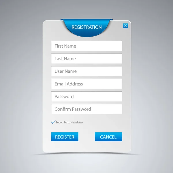 Registrar tela web com modelo de marcador azul — Vetor de Stock