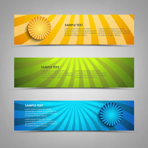 Bannières de collection avec rayures circulaires abstraites colorées — Image vectorielle