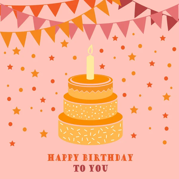 Geburtstagskarte mit Kuchen und Fahnen — Stockvektor