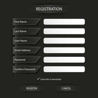 Kayıt web karanlık ekran şablonu