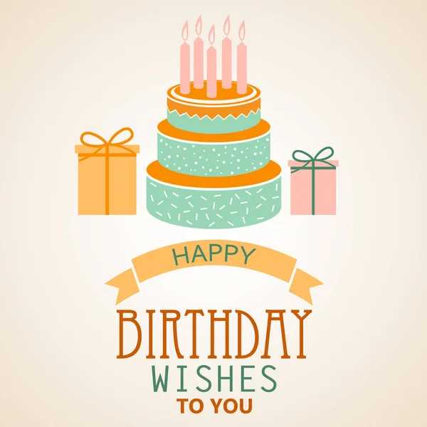 Birthday poster with cake and ribbon template — Stock Vector