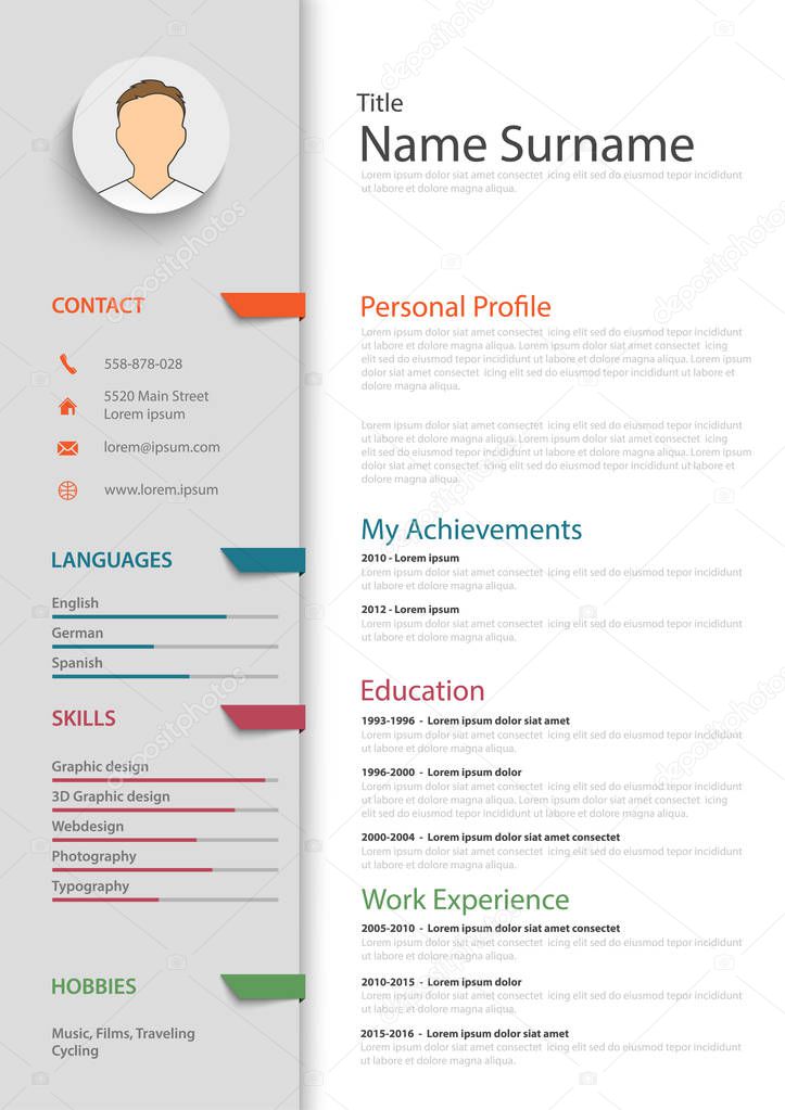 Professional resume cv with colored bookmarks template