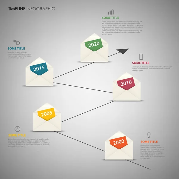 Zeitleiste Infografik mit Design Brief Umschläge Vorlage — Stockvektor