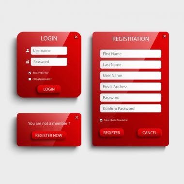 Web filtresi şablonu koleksiyonu kırmızı giriş ve kayıt