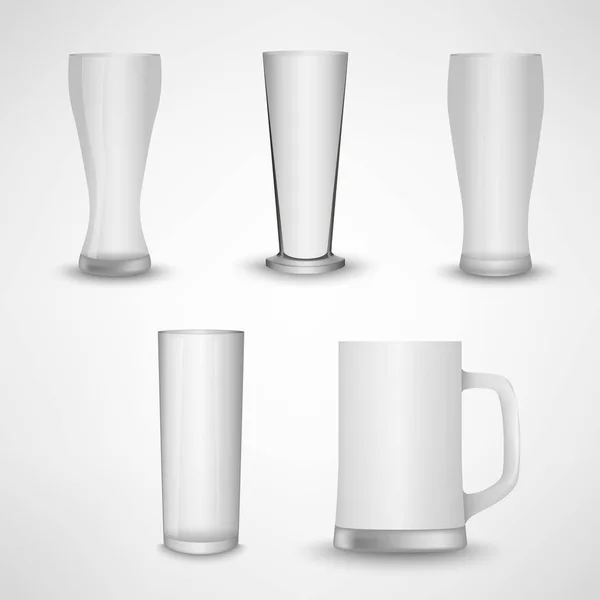 コレクション空白のホワイト クリア ビール ガラス テンプレート — ストックベクタ