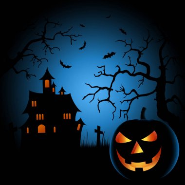 Halloween korkunç gece poster Kalesi ve sırıtarak ile kabak