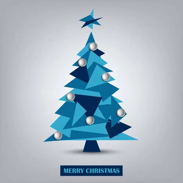 Noel kartı soyut mavi üçgen ağaç şablonu ile — Stok Vektör