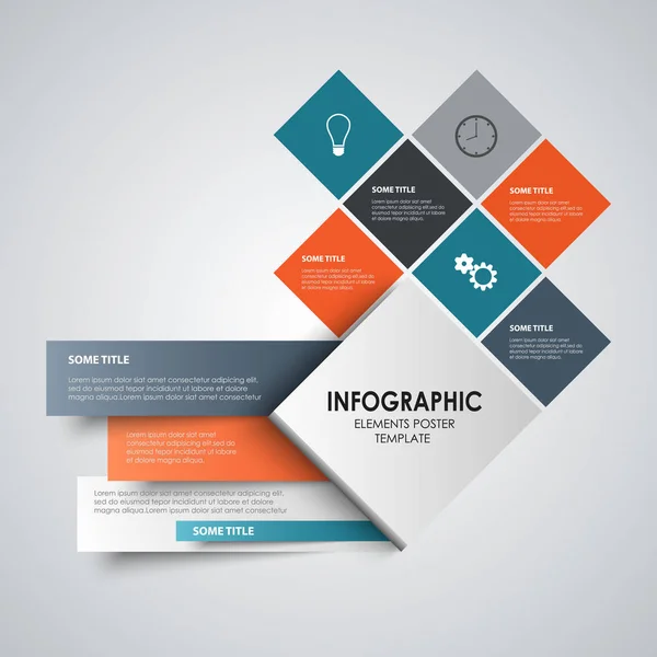 Info graphic with abstract design colored squares template — Stock Vector