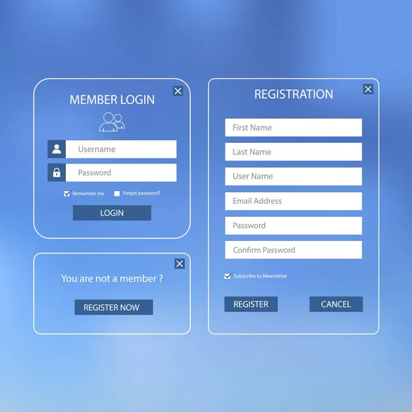 Sammlung Login und Registrierung Web-Screen mit blauer Design-Vorlage — Stockvektor