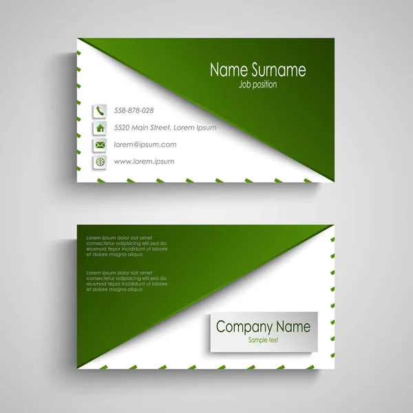 Business card with white green design triangle template — Stock Vector
