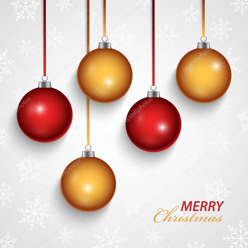 Christmas card with red orange spheres in the background