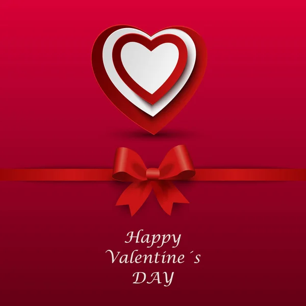 Tarjeta de San Valentín con arco rojo y corazones en el fondo — Vector de stock