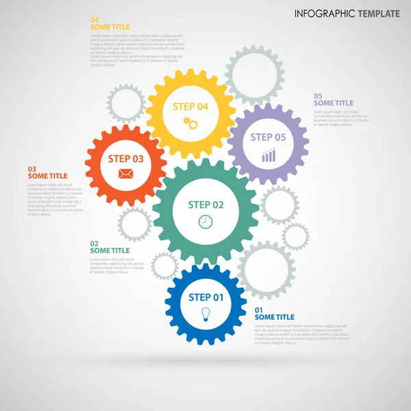 Abstrakt information grafik med färgade platt kugghjul formgivningsmall — Stock vektor