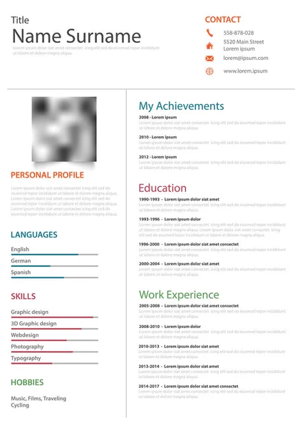 CV professionnel cv sur fond blanc — Image vectorielle