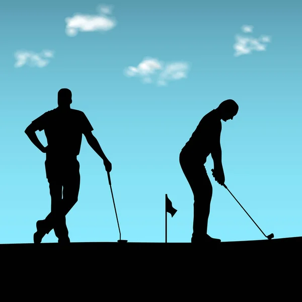 Két golfozók sziluettje a játszóteret — Stock Vector