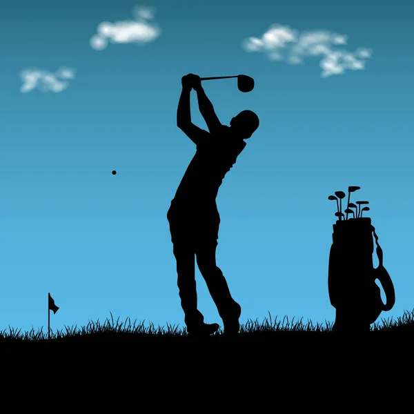 高尔夫球手的剪影与袋子在操场上 — 图库矢量图片