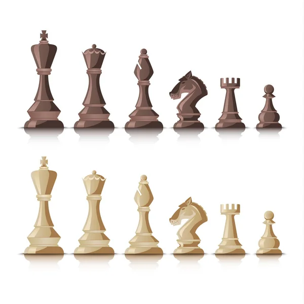 Figuras de xadrez escuro e brilhante no fundo branco — Vetor de Stock
