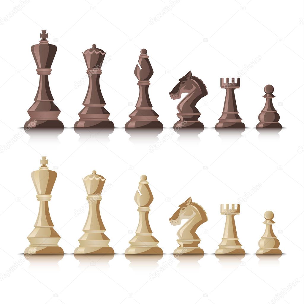 Chess figures dark and bright on white background