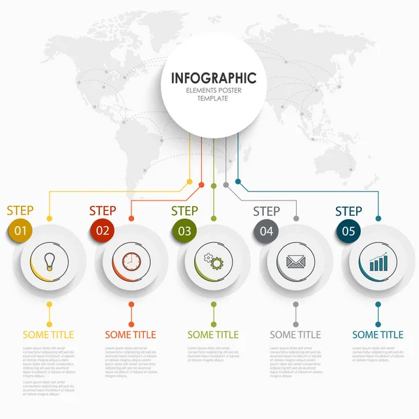 Info graphic with rounded labels and map of the world — Stock Vector