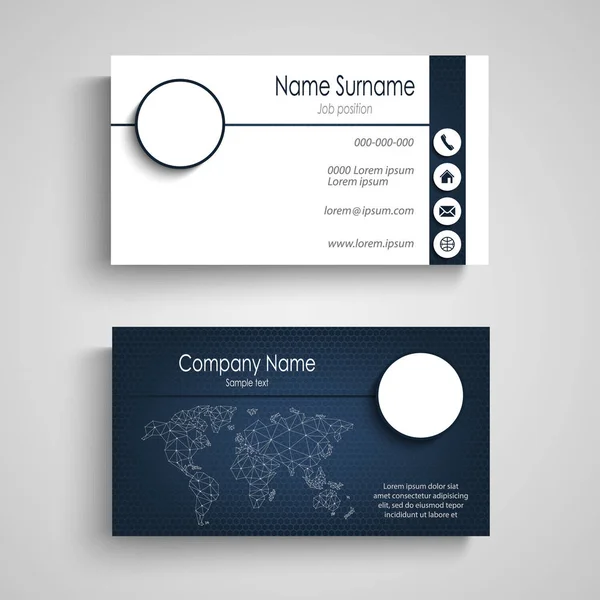 Visitenkarte mit runden Elementen im blau-weißen Design — Stockvektor